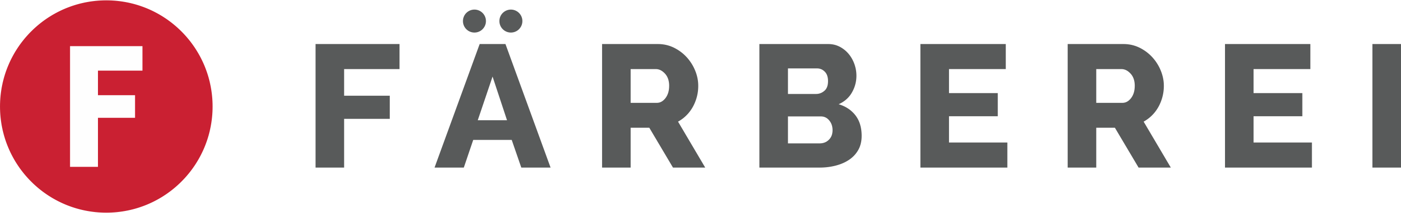 Logo Färberei, Roter Kreis mit weißem F plus Schriftzug Färberei