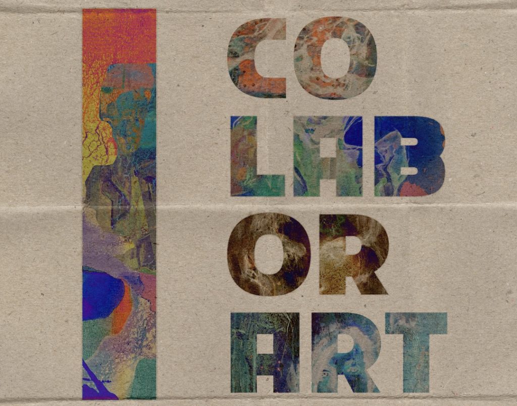 In bunten Farben steht auf einem Kunstwerk das Wort CO.LAB.OR.ART