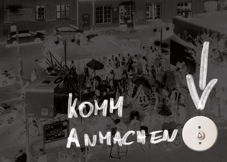 Ein graues Bild mit der Aufschrift: "Komm anmachen" und einem Lichtschalter